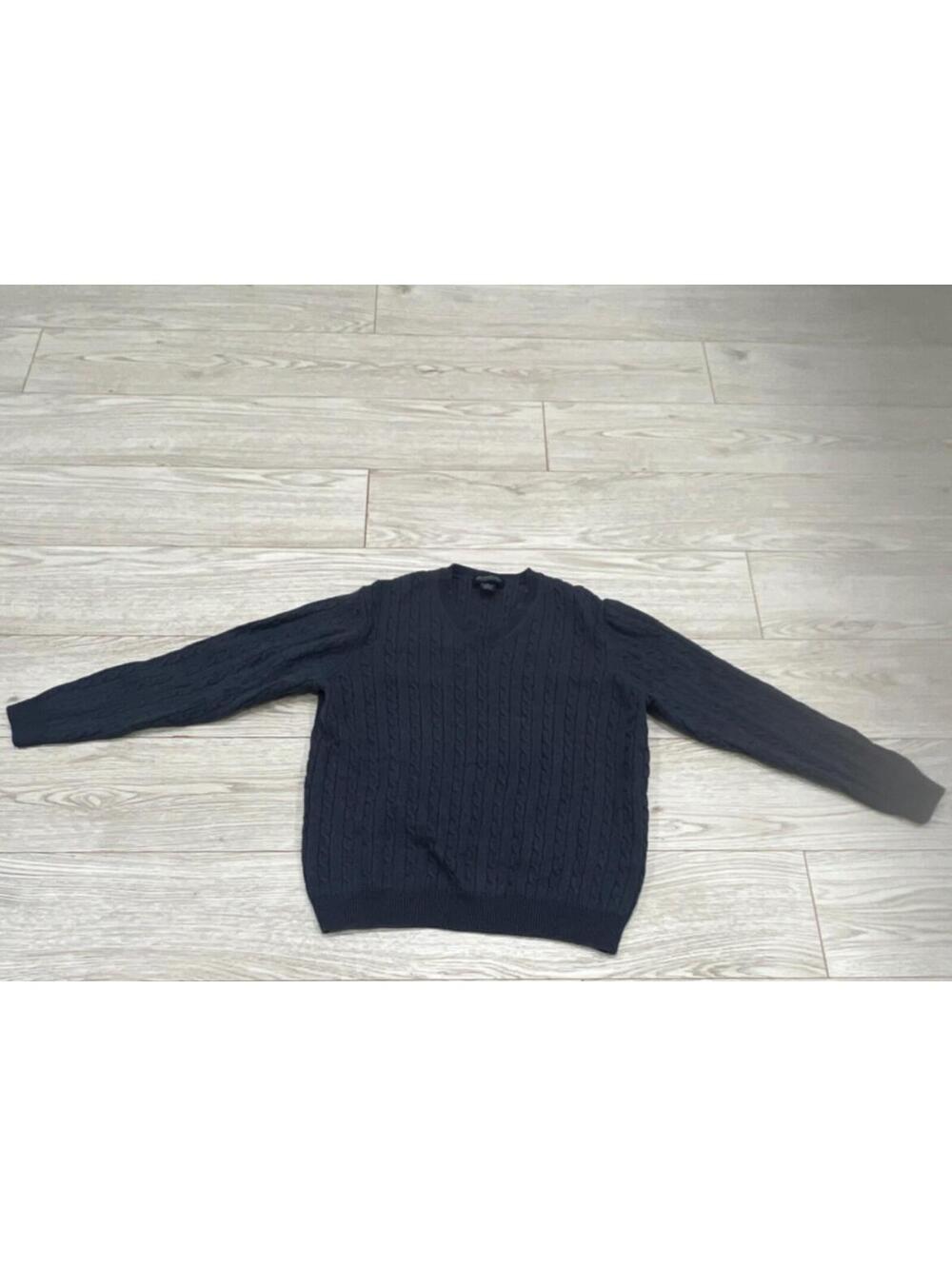 Brooks Brothers Men's Gray Blue Cotton Cable Knit V Neck Sweater SIZE XL $98